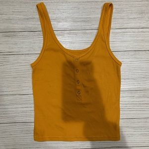 Mustard yellow cotton button up tank top